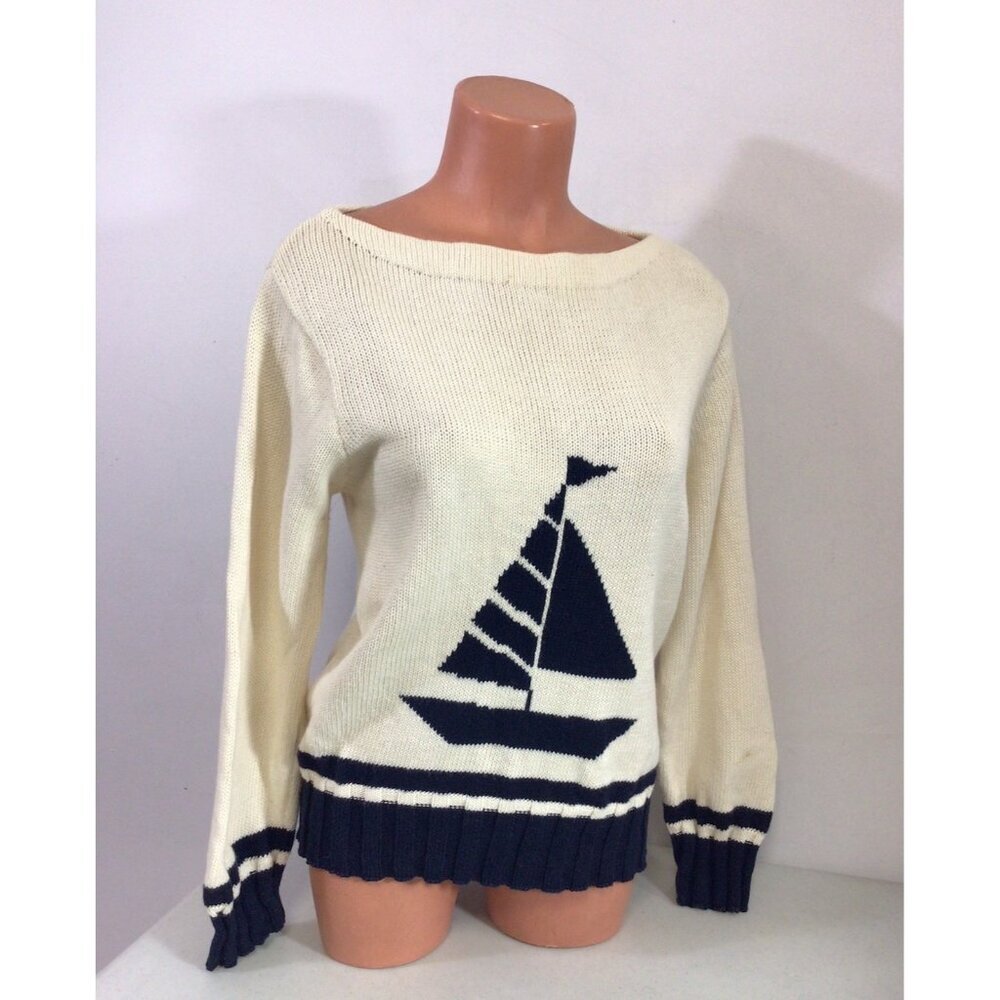 Vintage Sailboat Sweater Retro Boatneck Womens Small